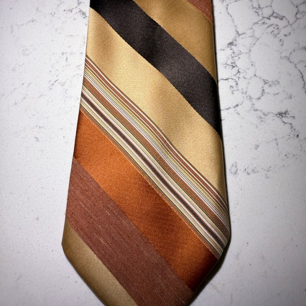 DON LOPER Beverly Hills Men's Silk Tie Striped Brown Gold Black